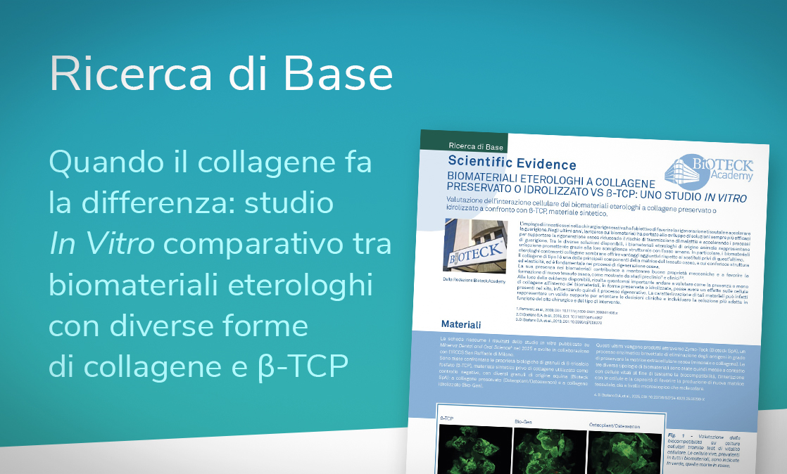 QUANDO IL COLLAGENE FA LA DIFFERENZA:STUDIO IN VITRO COMPARATIVO TRA BIOMATERIALI ETEROLOGHI CON DIVERSE FORME DI COLLAGENE E β-TCP - immagine alternativa